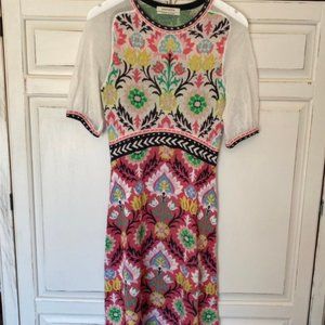 Aldomartins Dress Bambu Floral Scoop Neck Sheer Short Sleeves Size US Small